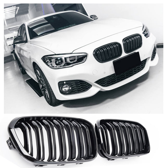 Blanksvart Grill Dubbelribb BMW 1-Serie F20/F21 Facelift 2015-2019