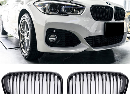 Blanksvart Grill Dubbelribb BMW 1-Serie F20/F21 Facelift 2015-2019