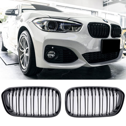 Blanksvart Grill Dubbelribb BMW 1-Serie F20/F21 Facelift 2015-2019