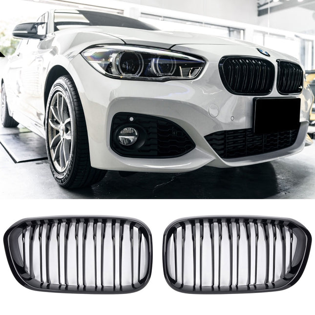 Blanksvart Grill Dubbelribb BMW 1-Serie F20/F21 Facelift 2015-2019