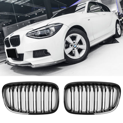 Blanksvart Grill Dubbelribb BMW 1-Serie F20/F21 2011-2015