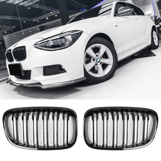 Blanksvart Grill Dubbelribb BMW 1-Serie F20/F21 2011-2015
