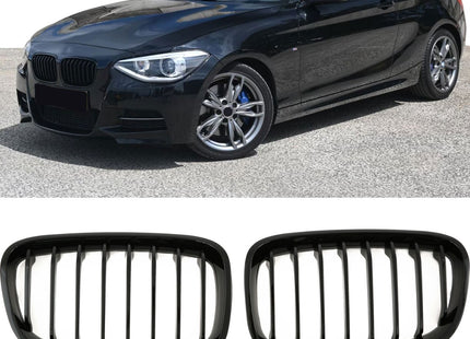 Blanksvart Grill Enkelribb BMW 1-Serie F20/F21 2011-2015