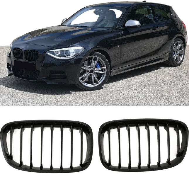 Blanksvart Grill Enkelribb BMW 1-Serie F20/F21 2011-2015