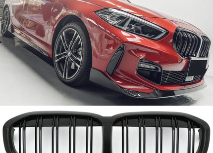 Blanksvart Grill Dubbelribb BMW 1-Serie F40 2019+