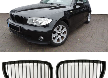 Blanksvart Grill Enkelribb BMW 1-Serie E87 2004-2007