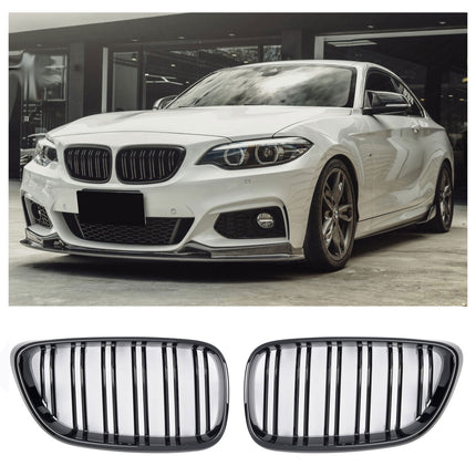 Blanksvart Grill Dubbelribb BMW 2-Serie F22/F23 / M2 F87 2013-2021