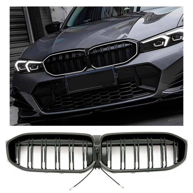 Grill med dubbla ribbor i svart med LED för BMW 3-serie G20/G21 Facelift