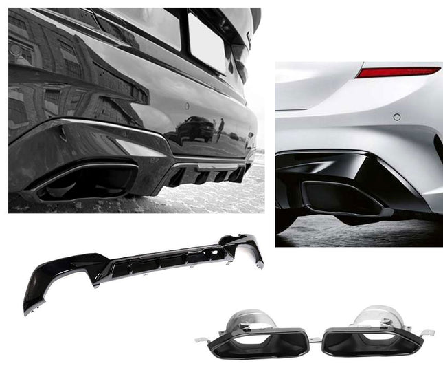 Diffuser med ändrör i blanksvart för BMW 3-serie G20
