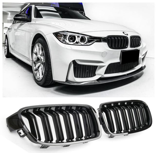Blanksvart Grill Dubbelribb BMW 3-Serie F30/F31 2011-2019