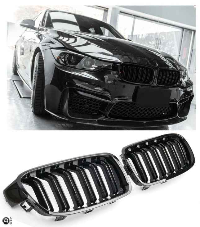 Blanksvart Grill Dubbelribb BMW 3-Serie F30/F31 2011-2019