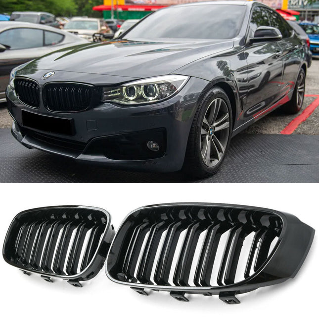 Blanksvart Grill Dubbelribb BMW 3-Serie GT F34 2013-2019