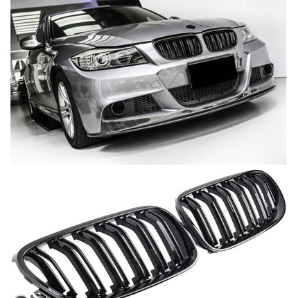 Blanksvart Grill Dubbelribb BMW 3-Serie E90/E91 Facelift 2008-2012