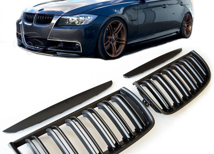 Mattsvart Grill Dubbelribb BMW 3-Serie E90/E91 2005-2008