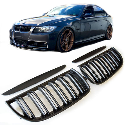 Mattsvart Grill Dubbelribb BMW 3-Serie E90/E91 2005-2008