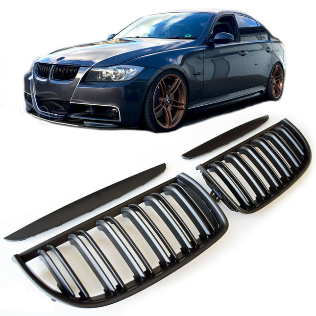 Mattsvart Grill Dubbelribb BMW 3-Serie E90/E91 2005-2008