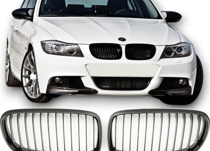 Blanksvart Grill Enkelribb BMW 3-Serie E90/E91 Facelift 2008-2012