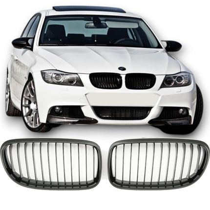 Blanksvart Grill Enkelribb BMW 3-Serie E90/E91 Facelift 2008-2012