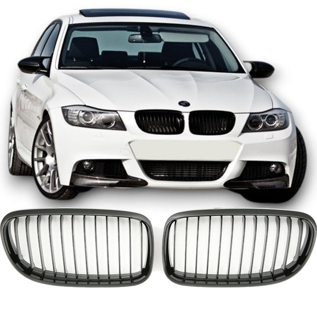 Blanksvart Grill Enkelribb BMW 3-Serie E90/E91 Facelift 2008-2012