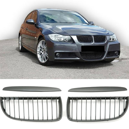 Blanksvart Grill Enkelribb BMW 3-Serie E90/E91 2005-2008
