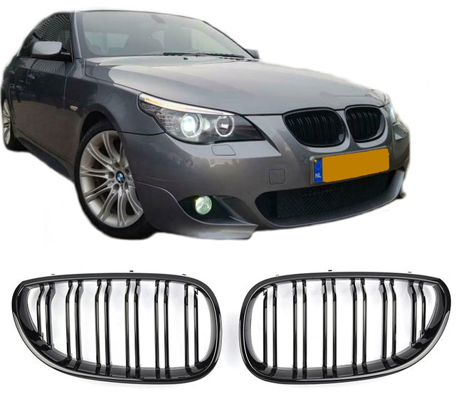 Grill med dubbla ribbor i blanksvart för BMW 5-serie E60/E61