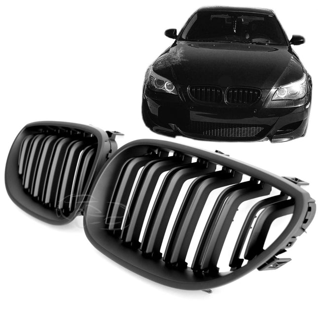 Grill med dubbla ribbor i mattsvart för BMW 5-serie E60/E61
