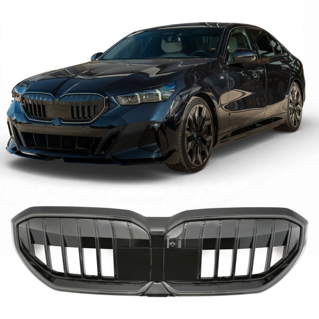 Grill med enkla ribbor i svart med LED för BMW 5-serie G60/G61