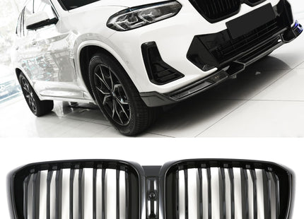 Grill med dubbla ribbor i blanksvart för BMW X3 G01/X4 G02 Facelift