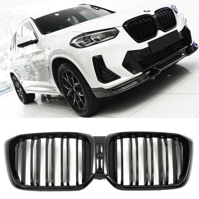Grill med dubbla ribbor i blanksvart för BMW X3 G01/X4 G02 Facelift