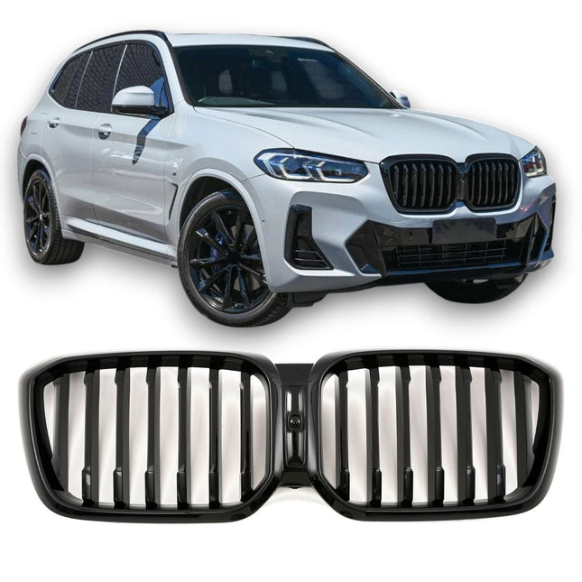 Grill med enkla ribbor i blanksvart för BMW X3 G01/X4 G02 Facelift