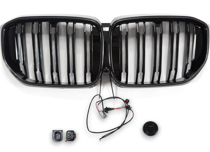 Grill med dubbla ribbor i svart med LED för BMW X5 G05 Facelift