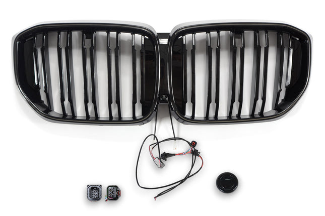 Grill med dubbla ribbor i svart med LED för BMW X5 G05 Facelift