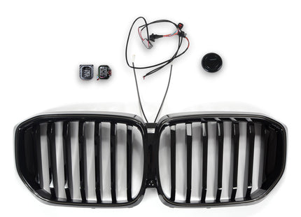 Grill med enkla ribbor i svart med LED för BMW X5 G05 Facelift