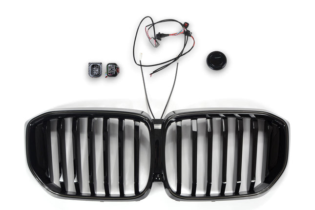 Grill med enkla ribbor i svart med LED för BMW X5 G05 Facelift