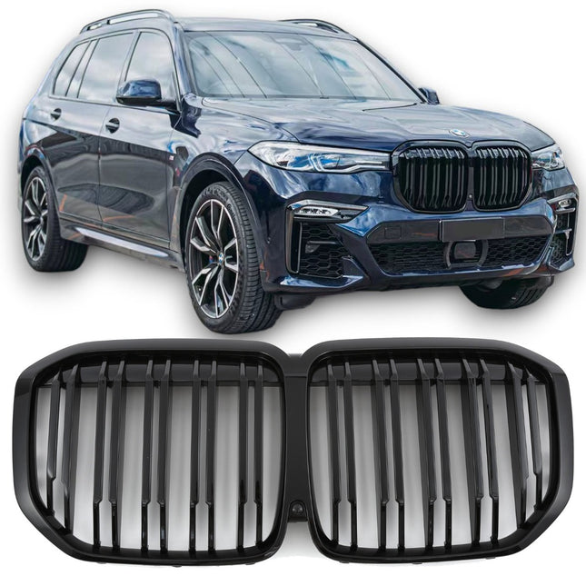 Grill med dubbla ribbor i svart för BMW X7 G07 (före facelift)