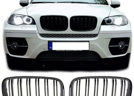 Grill med dubbla ribbor i blanksvart för BMW X5 E70/X6 E71