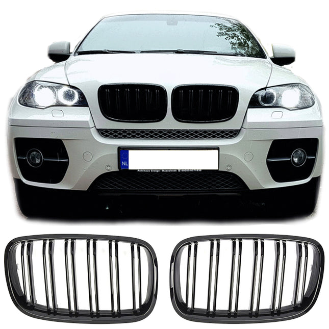 Grill med dubbla ribbor i blanksvart för BMW X5 E70/X6 E71