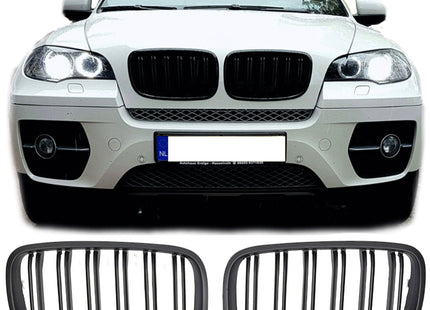 Grill med dubbla ribbor i mattsvart för BMW X5 E70/X6 E71