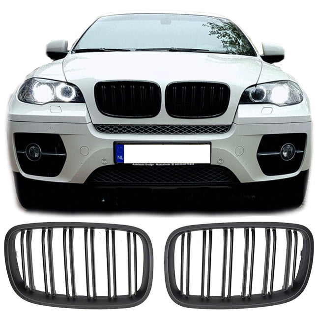 Grill med dubbla ribbor i mattsvart för BMW X5 E70/X6 E71