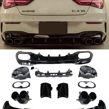 Glossy Blanksvart Diffuser Mercedes CLA C118