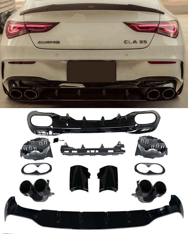 Glossy Blanksvart Diffuser Mercedes CLA C118