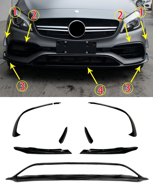 Frontsplitter i blanksvart för Mercedes A-Klass W176 Facelift