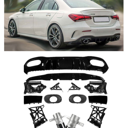 Glossy Blanksvart Diffuser Mercedes A-Klass V177 Sedan (2x1 avgasrör)