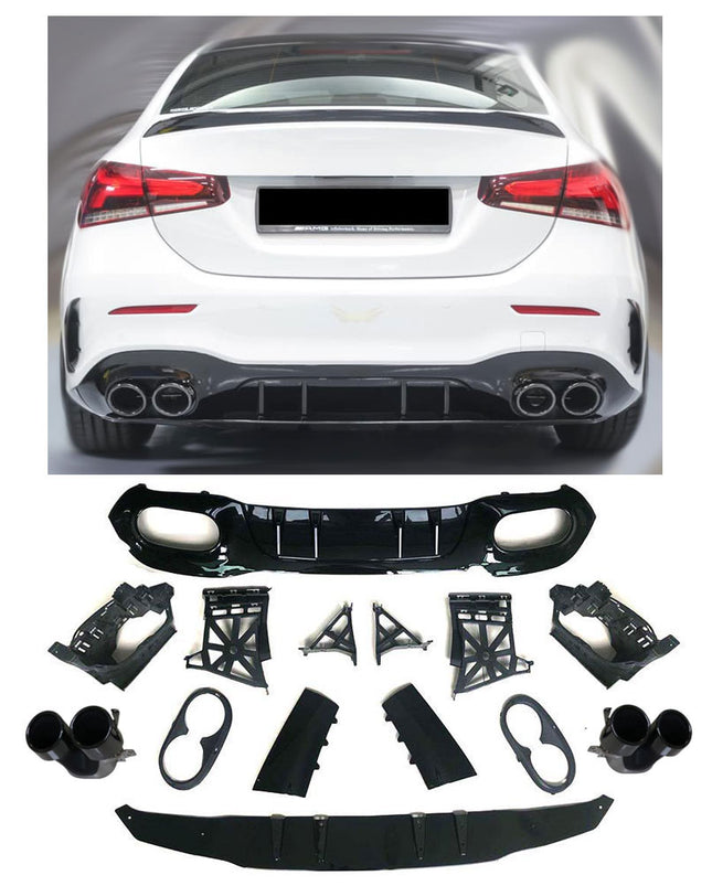 Glossy Blanksvart Diffuser Mercedes A-Klass V177 Sedan