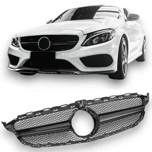 Grill i svart för Mercedes C-Klass W205 (för bil med 360°-kamera)
