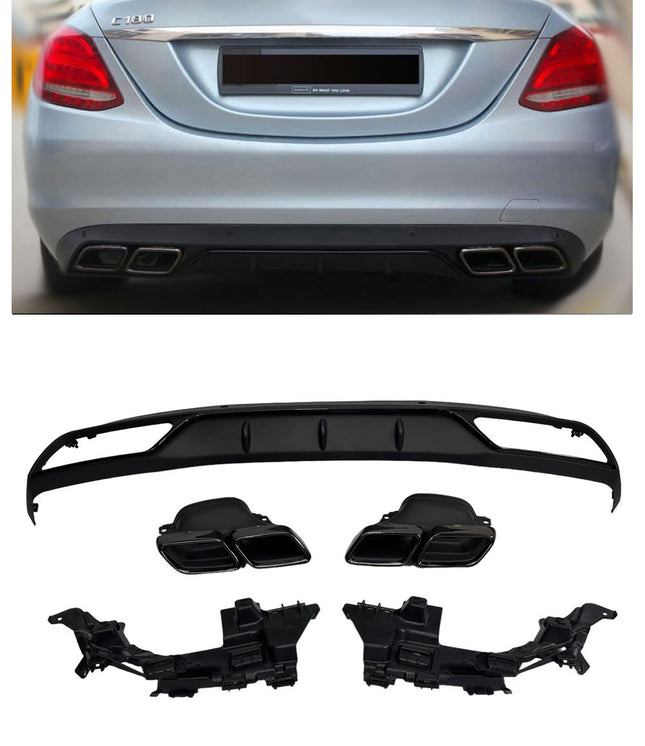 Glossy Blanksvart Diffuser Mercedes C-Klass W205 (C63-look)