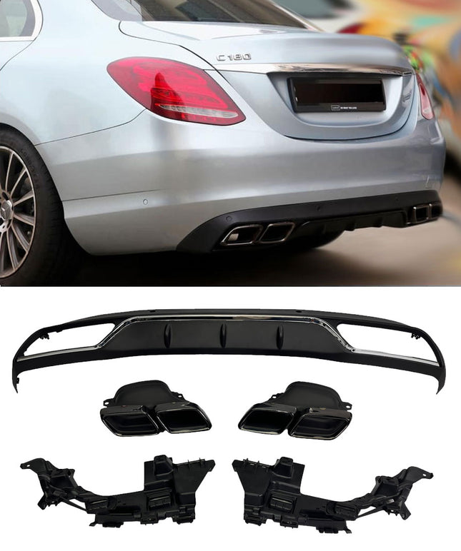 Glossy Blanksvart Diffuser Mercedes C-Klass W205 (C63-look)