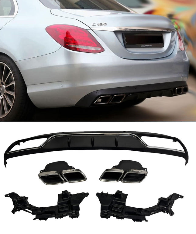 Glossy Blanksvart Diffuser Mercedes C-Klass W205 (C63-look)