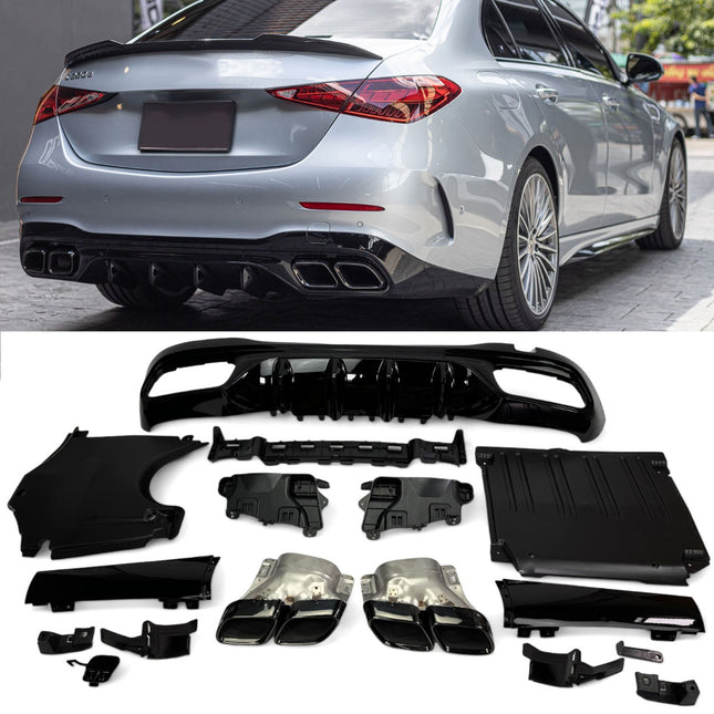 Glossy Blanksvart Diffuser Mercedes C-Klass W206/S206