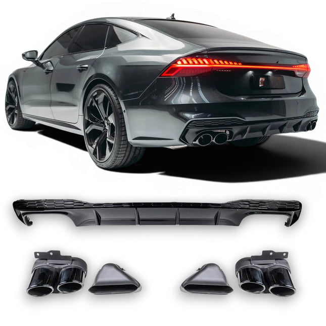 Diffuser med ändrör i blanksvart för Audi A7 C8